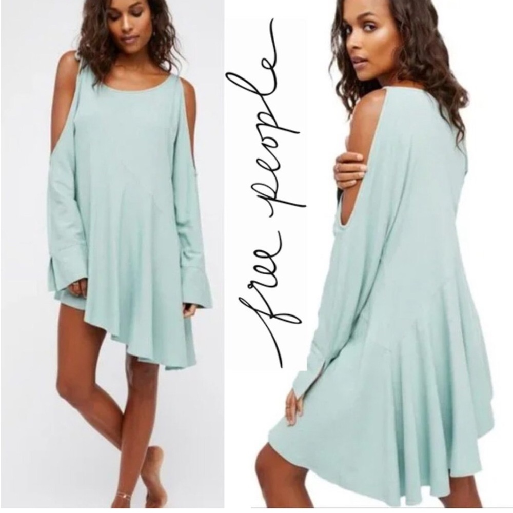 Free People Clear Skies Asymmetrical Cold Shoulder Tunic Dress sz S